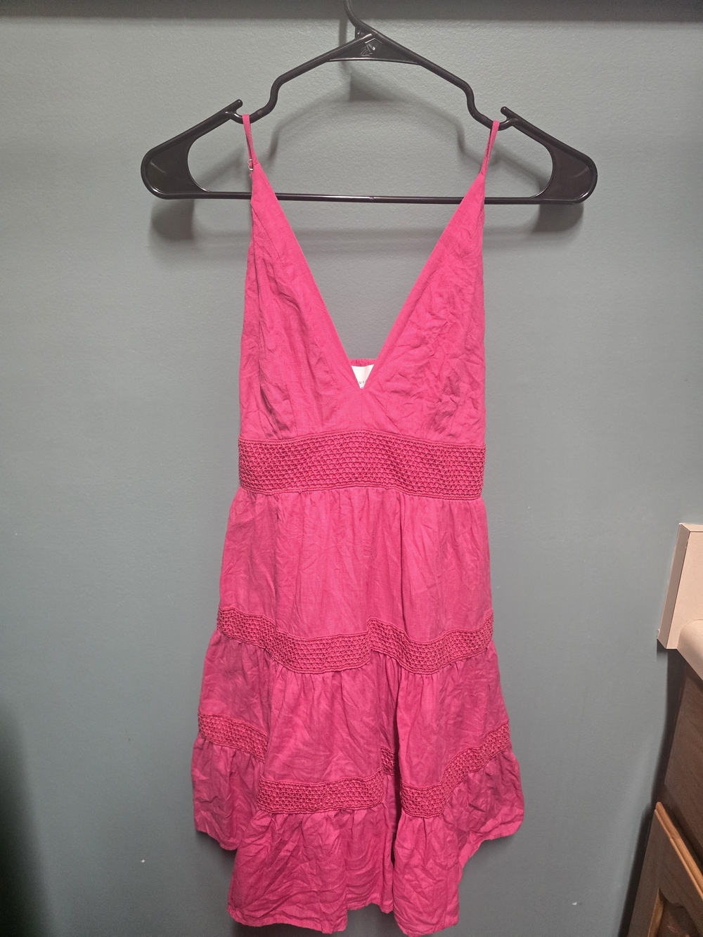 Hot Pink Sundays V-Neck Tiered Sun Dress Linen Cotten Blend Sz Med